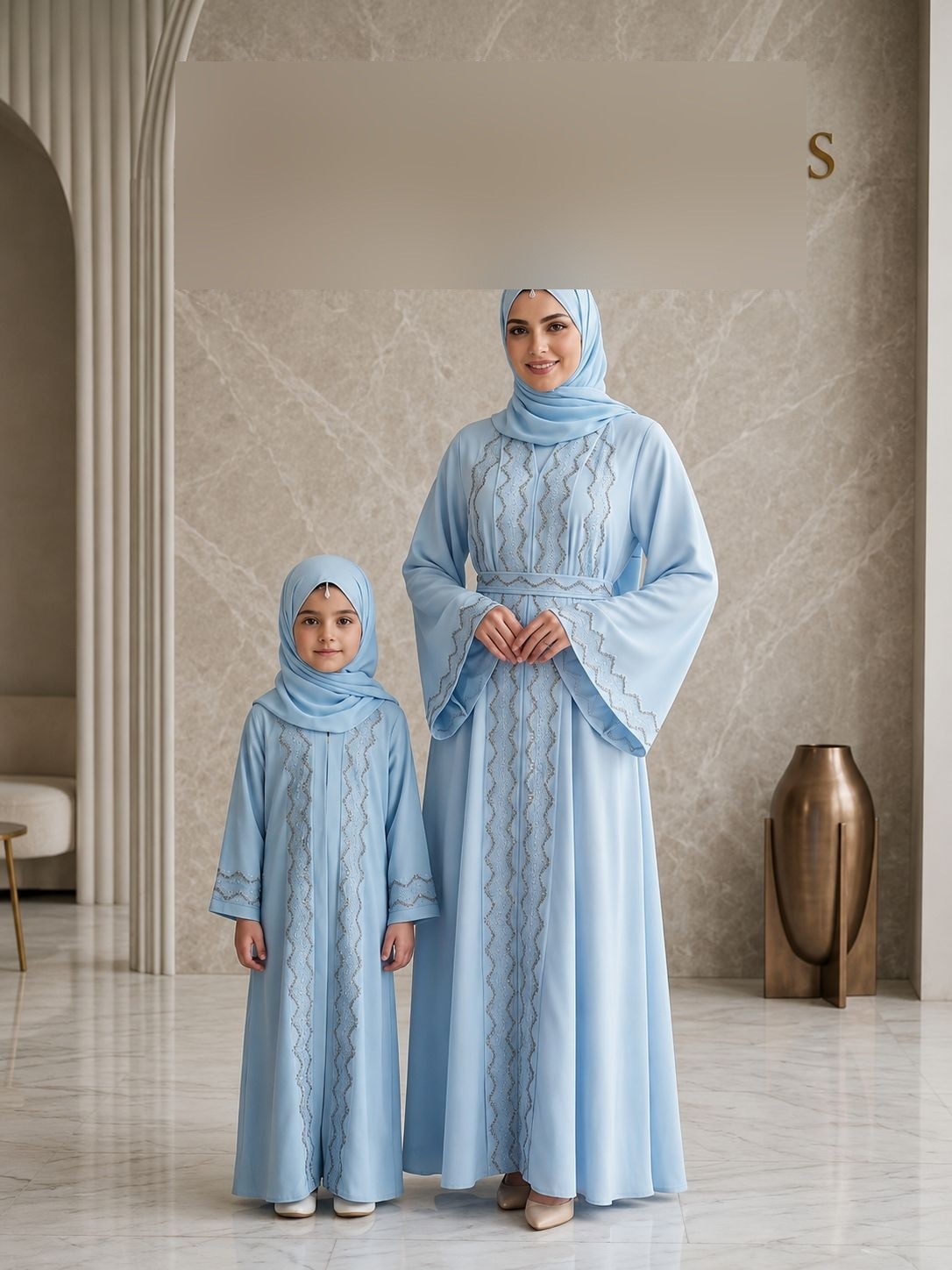Azure Fine-Stitch Abaya