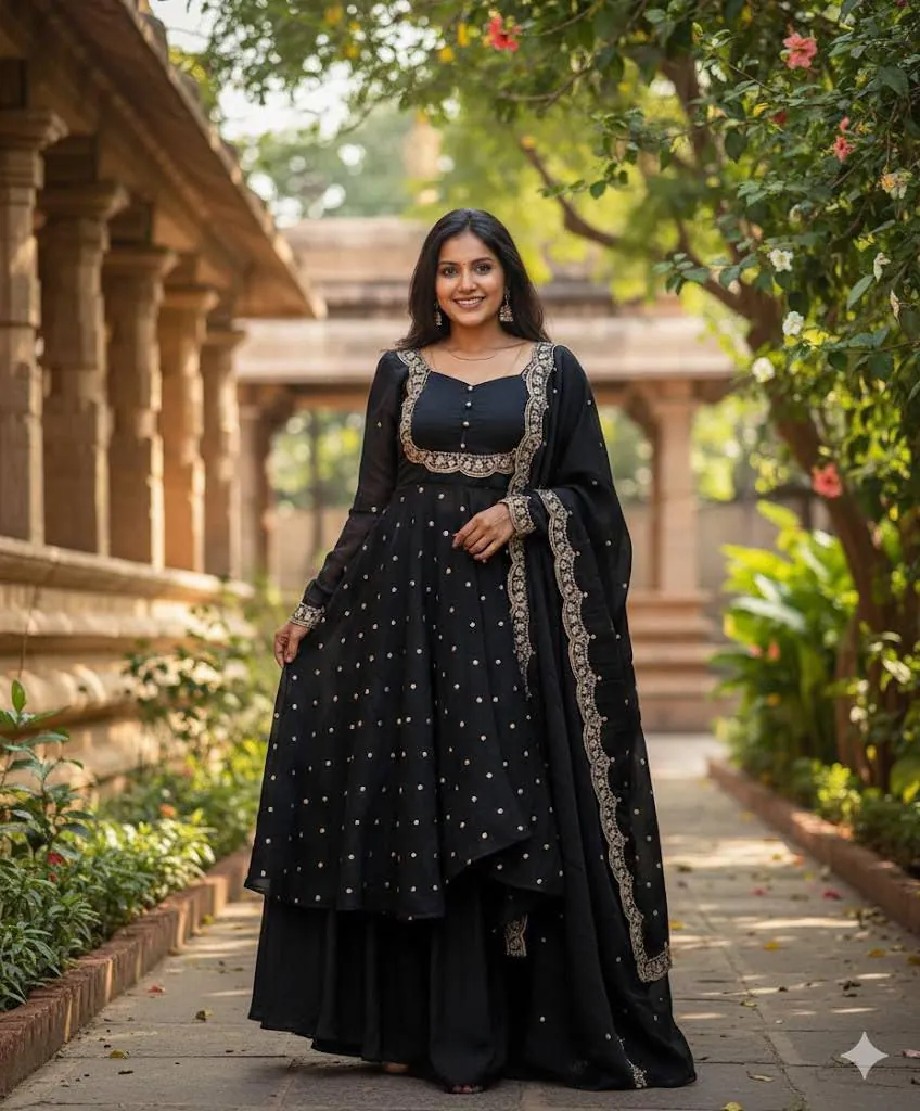 Black Embroidered Anarkali Suit