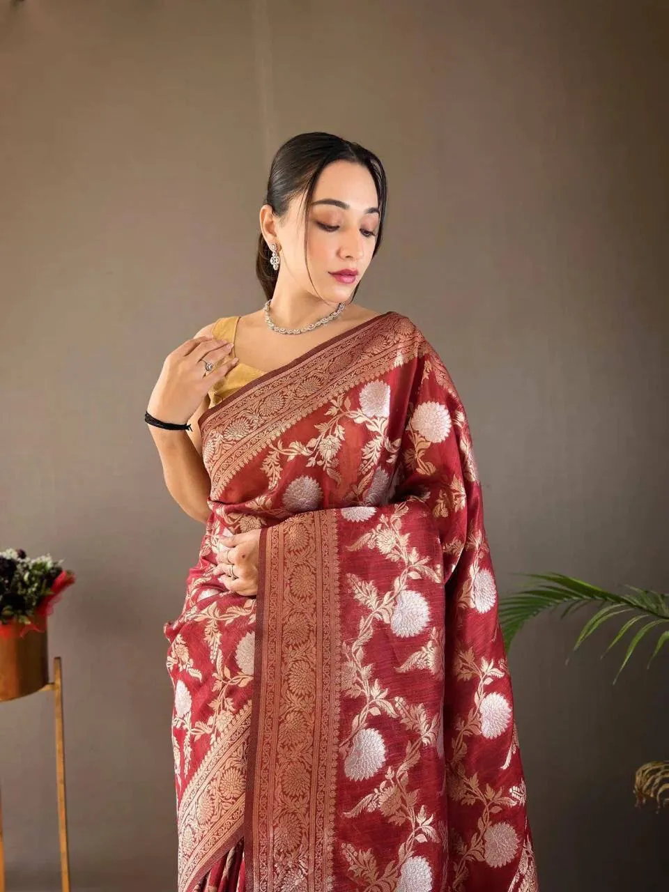 Crimson Banarasi Silk Saree