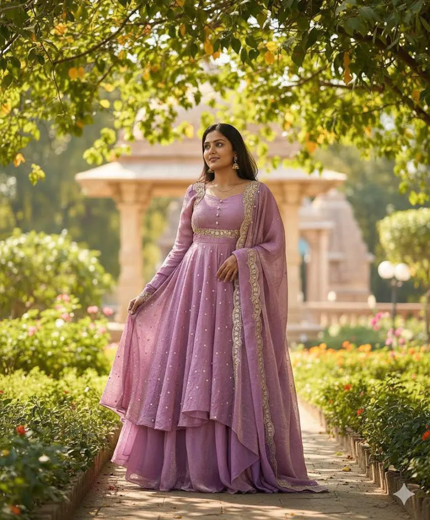 Lavender Embroidered Anarkali Suit