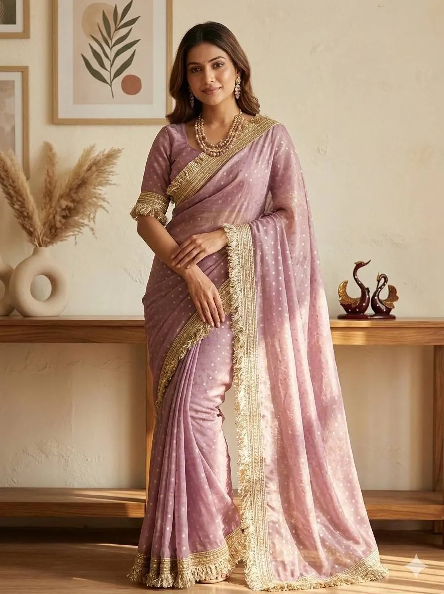 Lilac Tissue Fringe Saree