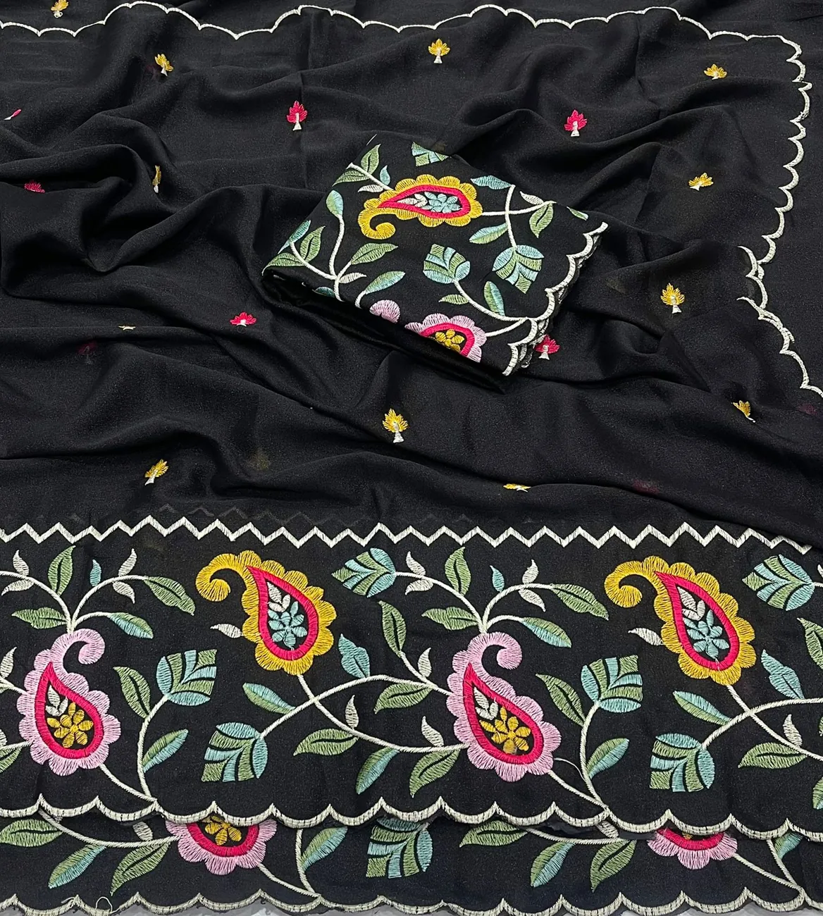 Noir Paisley Embroidered Saree