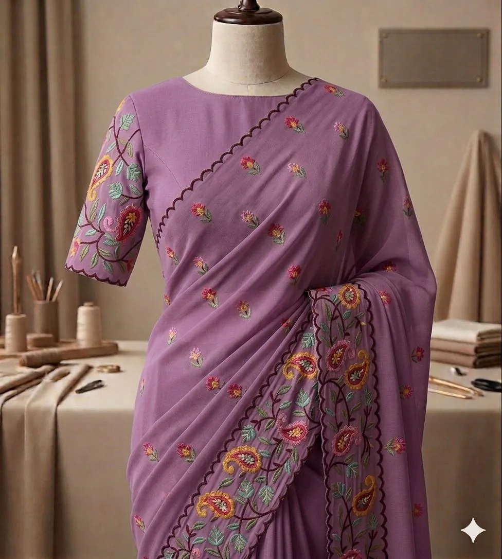 Orchid Paisley Embroidered Saree