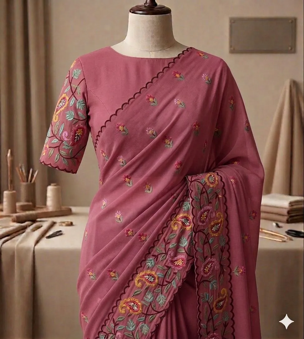 Rose Paisley Embroidered Saree