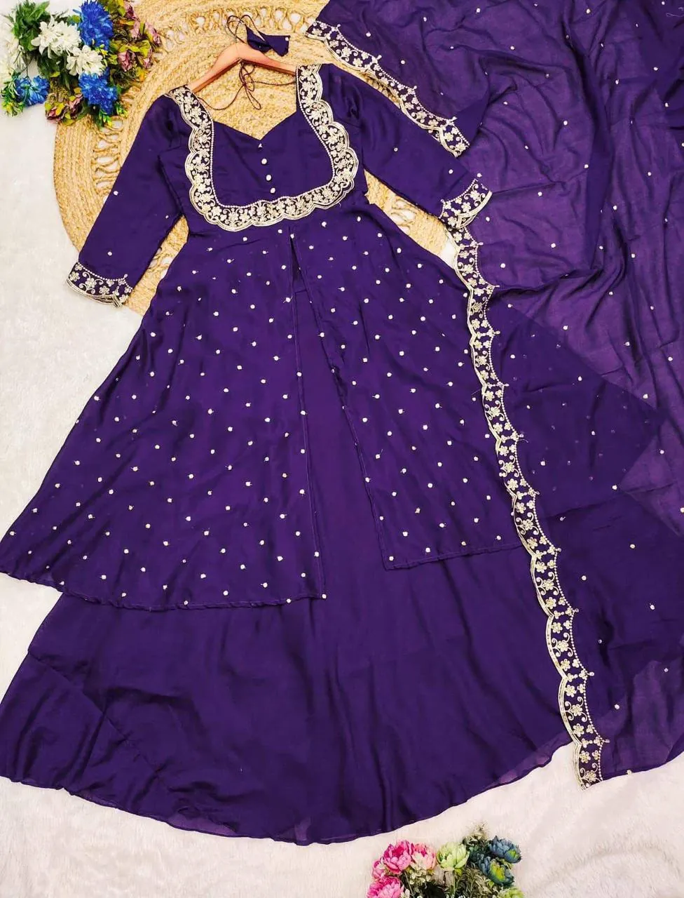 Royal Purple Embroidered Anarkali Suit
