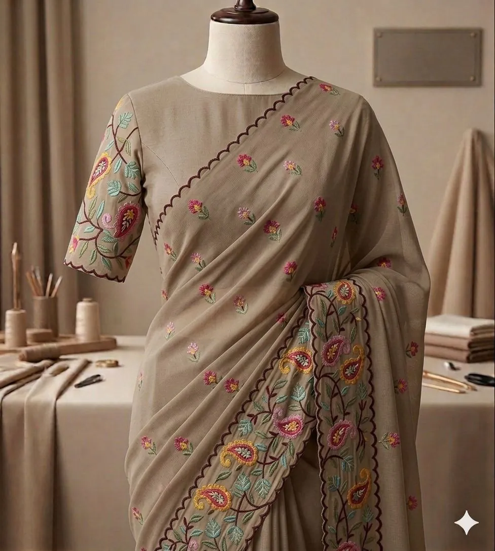 Sand Paisley Embroidered Saree
