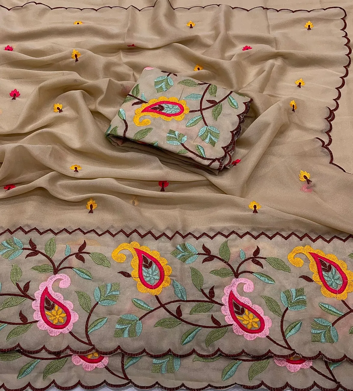 Sand Paisley Embroidered Saree